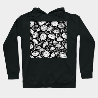 Black and White Mushroom Lino Print Hoodie